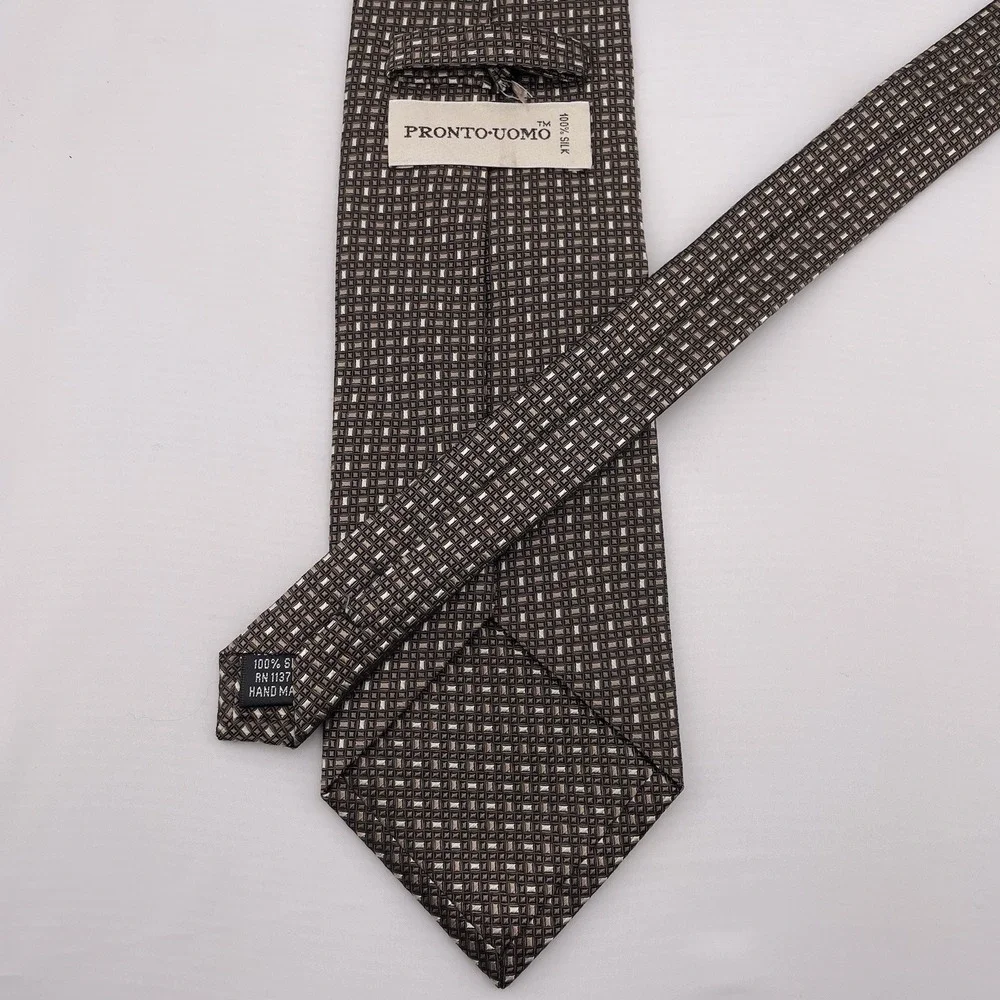 PRONTO UOMO Men's Silk Necktie‎ Designer Brown Geometric Handmade 59